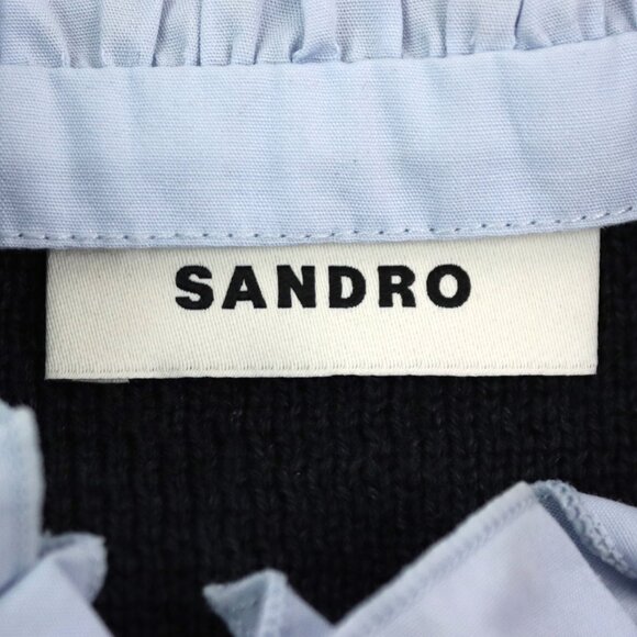 NWT Sandro Wool Blend Knit Cardigan w/ Detachable Ruffle Collar in Anthracite XS - Picture 6 of 10